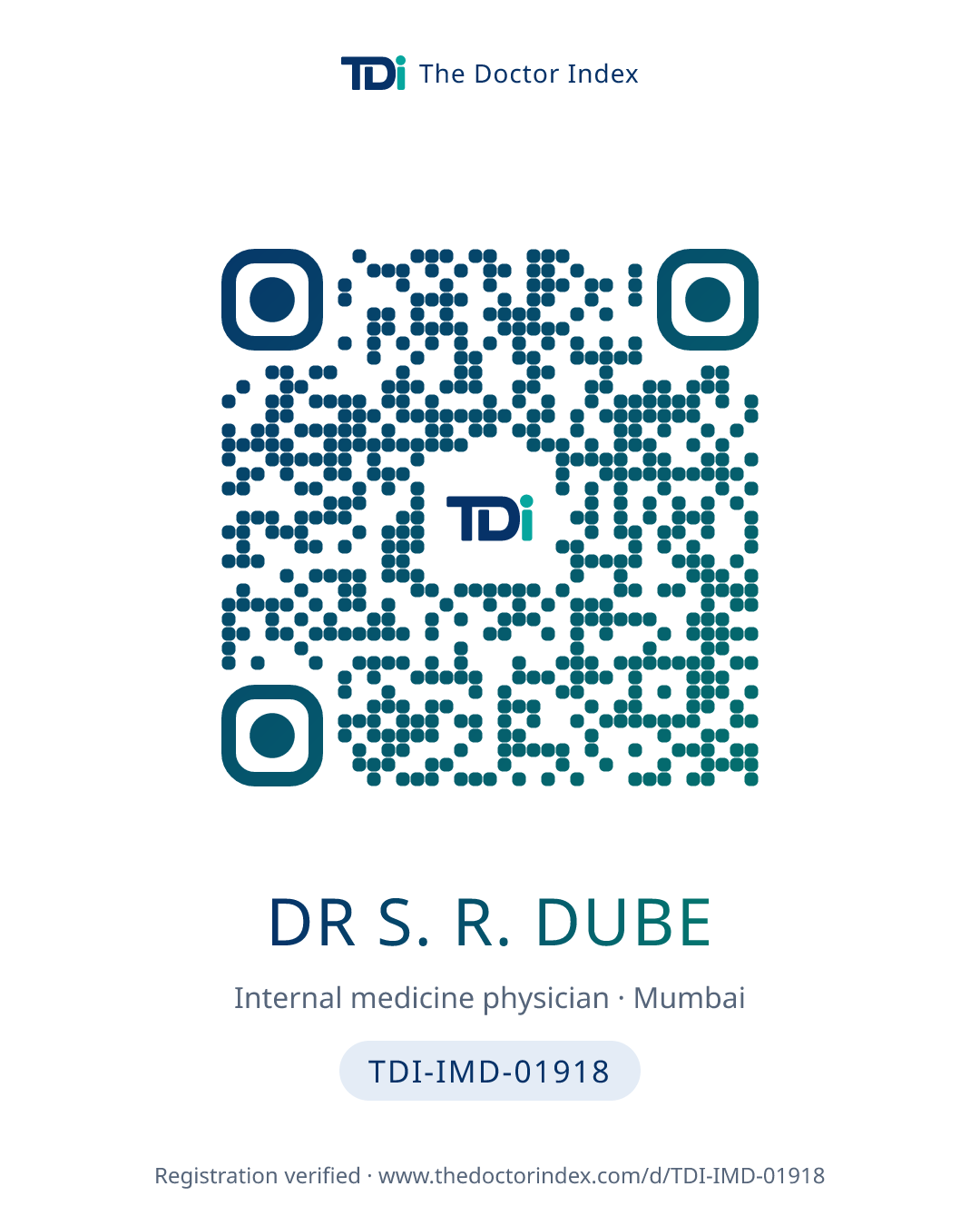 QR card for Dr S. R. Dube, TDI-IMD-01918