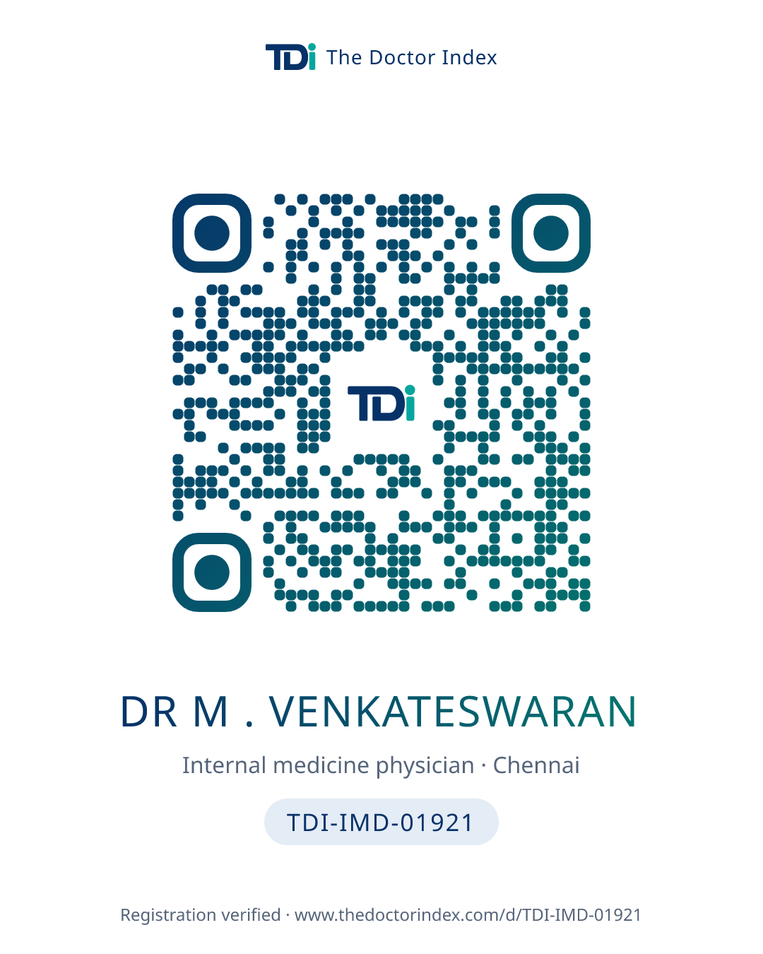 QR card for Dr M . Venkateswaran, TDI-IMD-01921