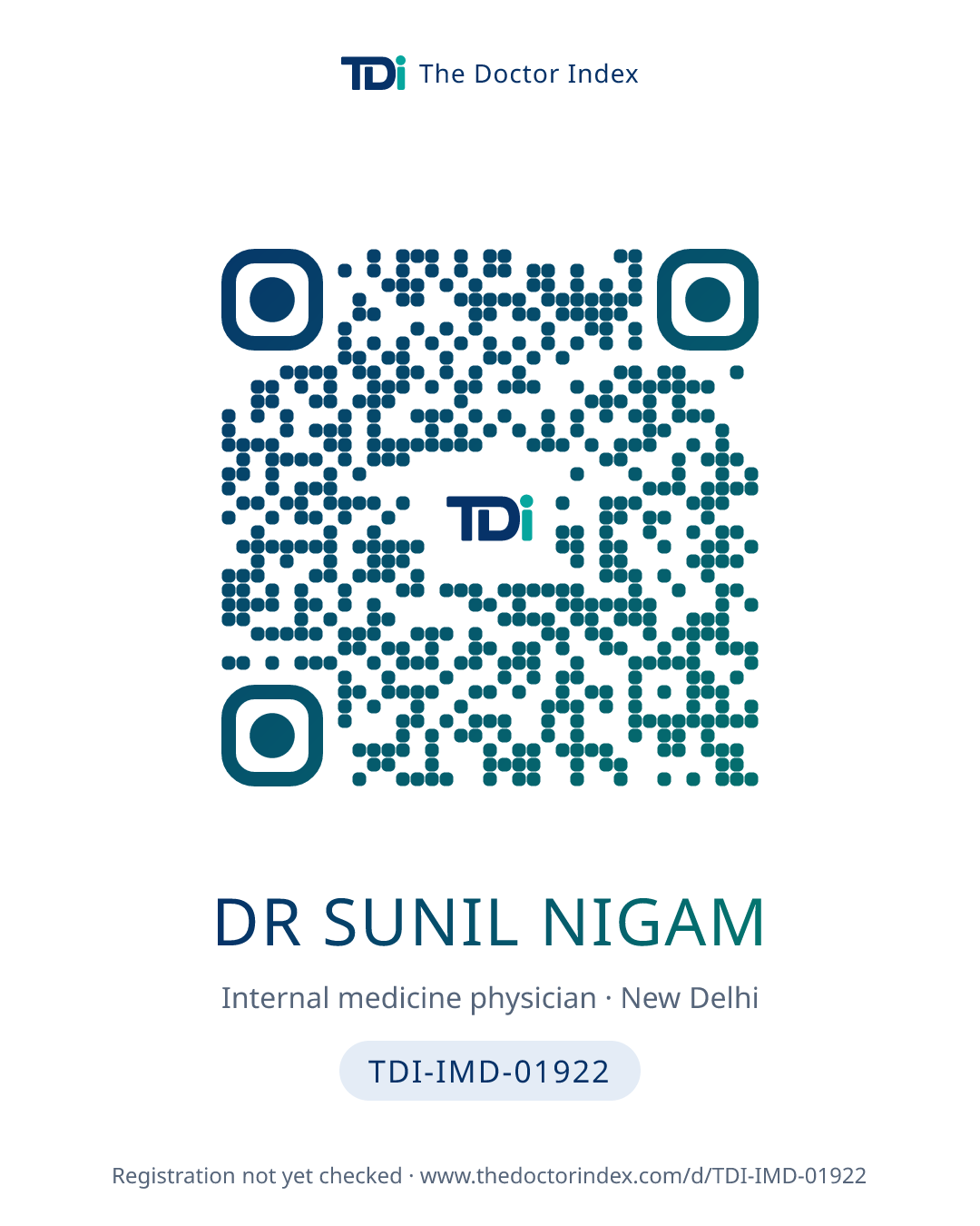 QR card for Dr Sunil Nigam, TDI-IMD-01922