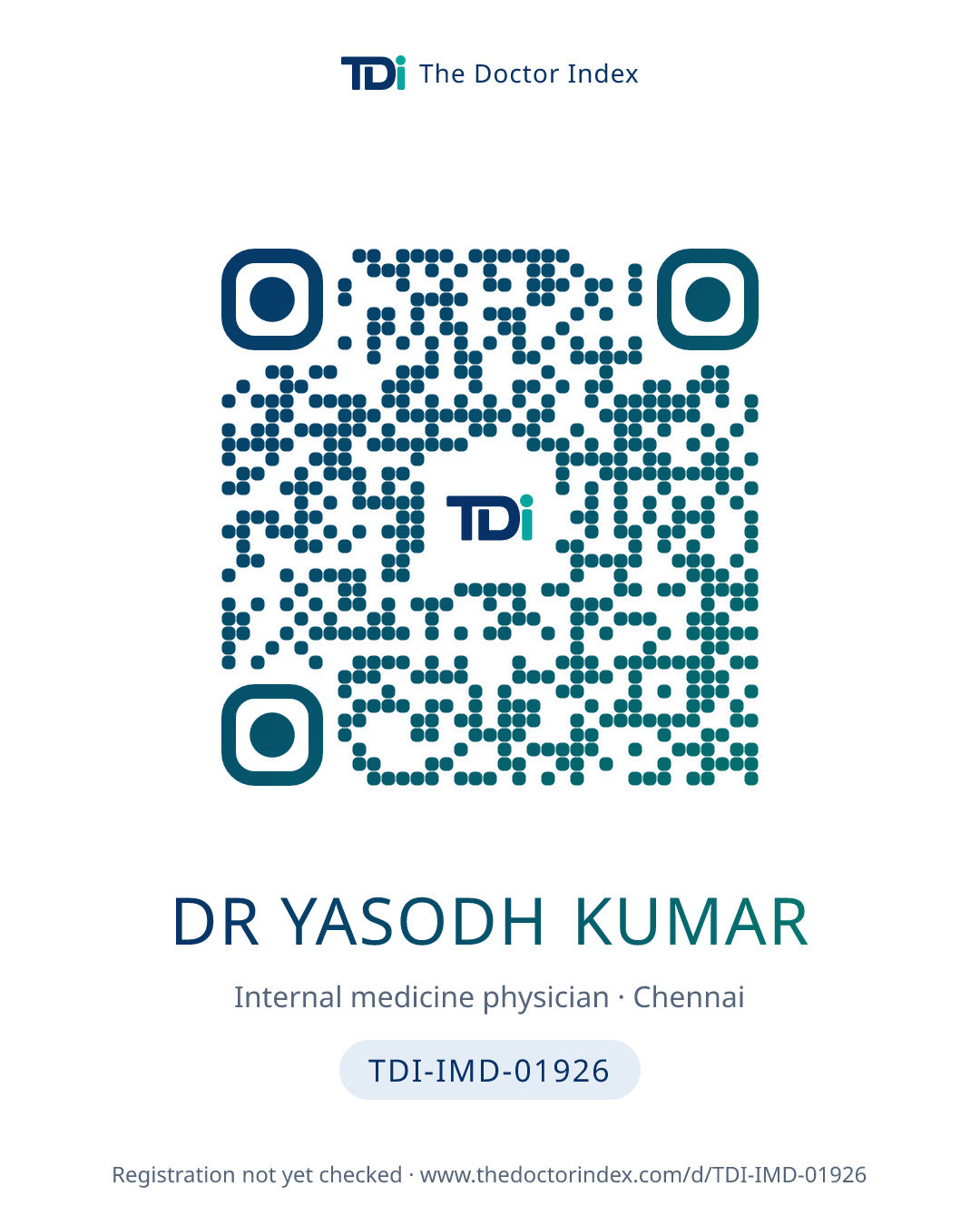 QR card for Dr Yasodh Kumar, TDI-IMD-01926