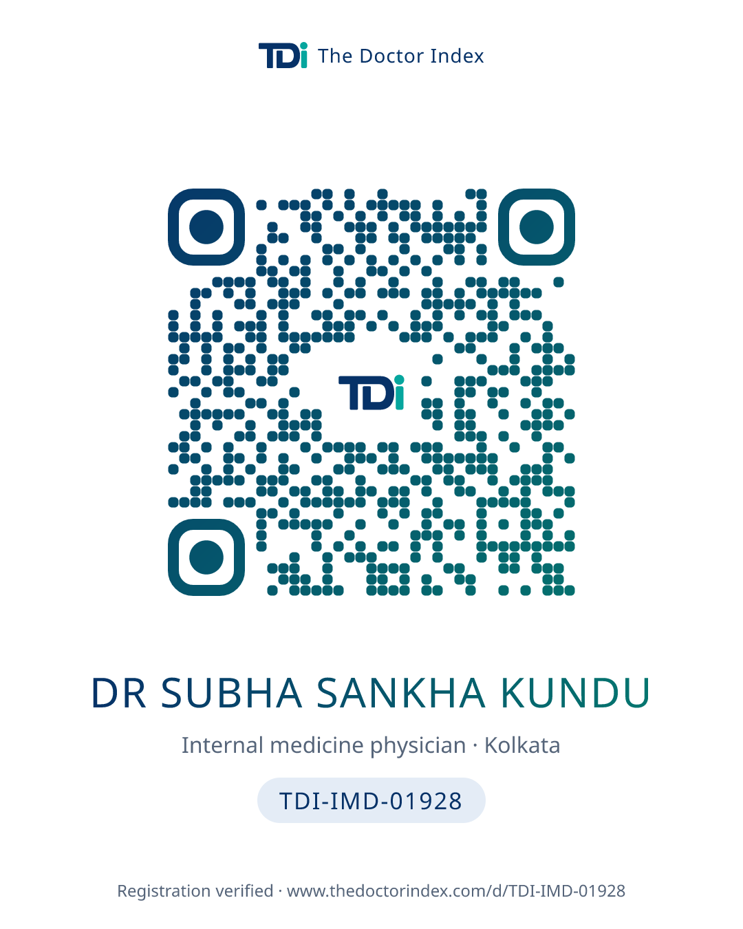 QR card for Dr Subha Sankha Kundu, TDI-IMD-01928