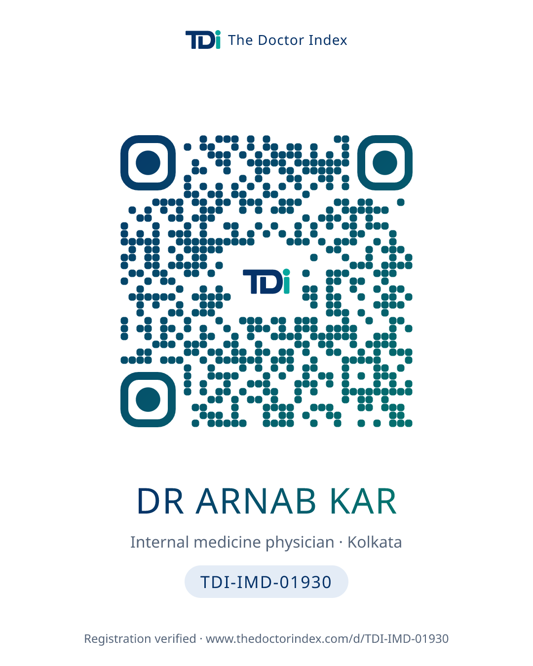 QR card for Dr Arnab Kar, TDI-IMD-01930