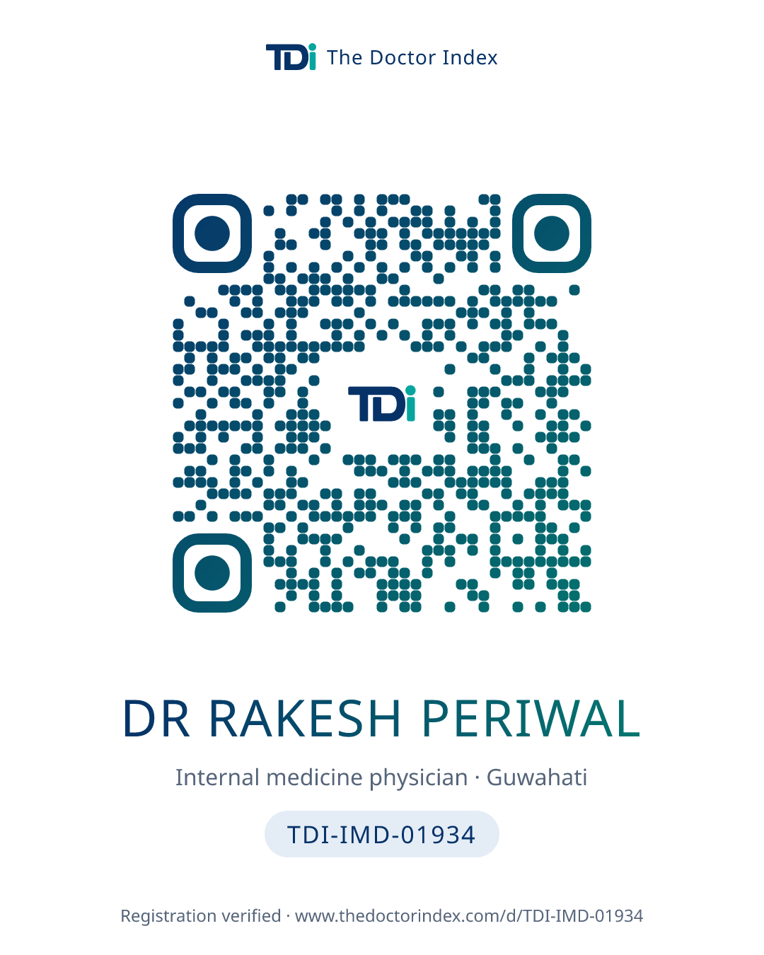 QR card for Dr Rakesh Periwal, TDI-IMD-01934
