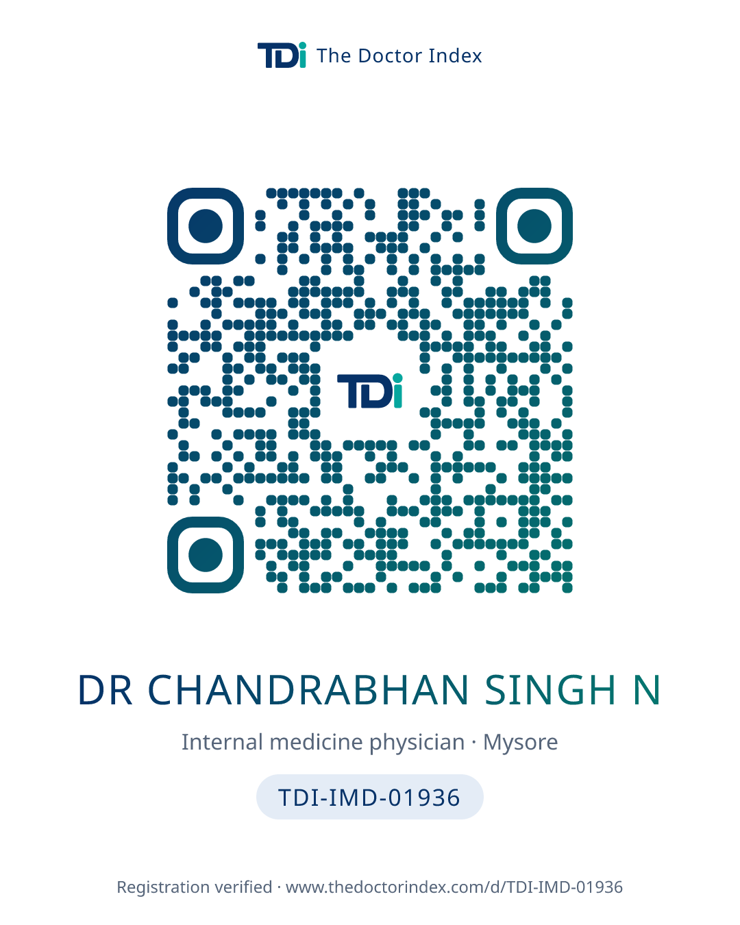 QR card for Dr Chandrabhan Singh N, TDI-IMD-01936