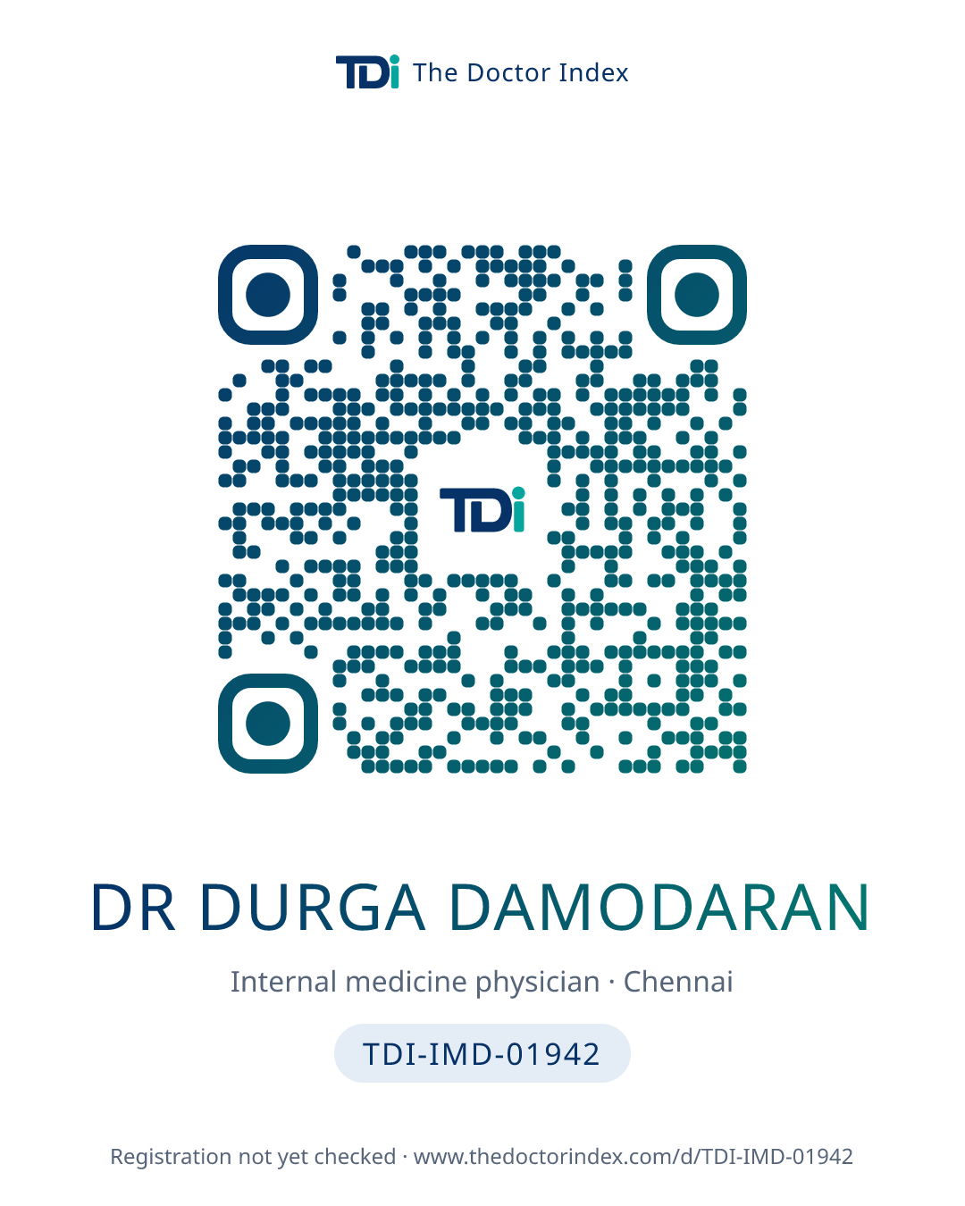 QR card for Dr Durga Damodaran, TDI-IMD-01942