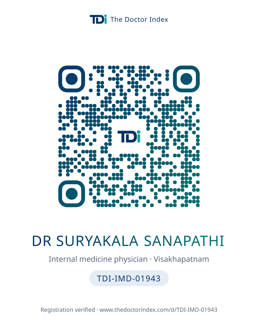 QR card for Dr Suryakala Sanapathi, TDI-IMD-01943