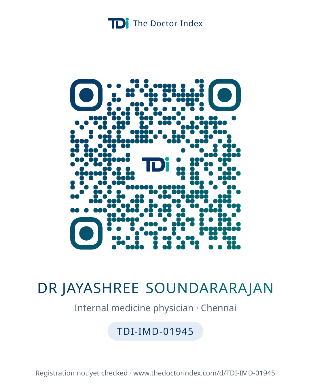 QR card for Dr Jayashree Soundararajan, TDI-IMD-01945