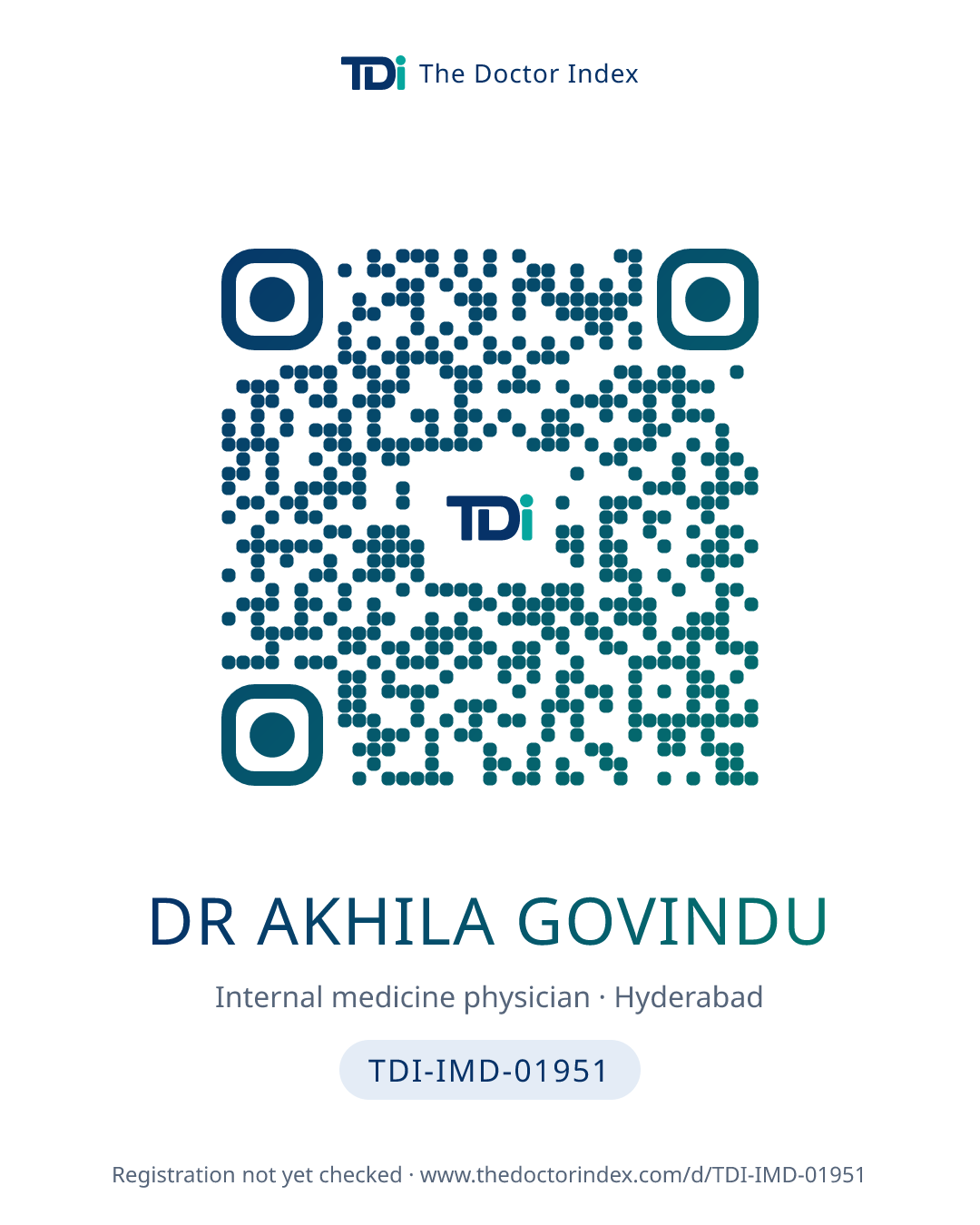 QR card for Dr Akhila Govindu, TDI-IMD-01951