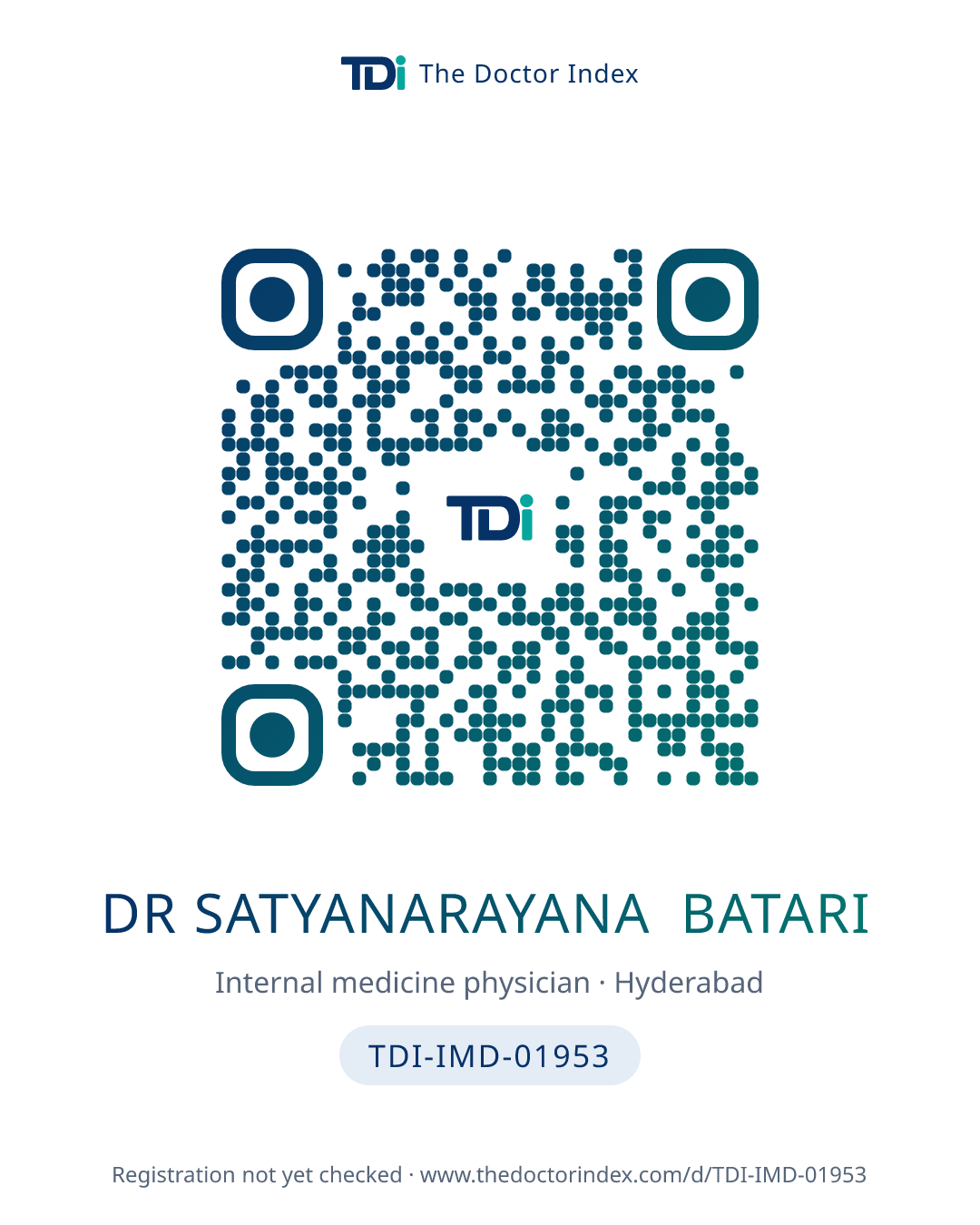 QR card for Dr Satyanarayana Batari, TDI-IMD-01953