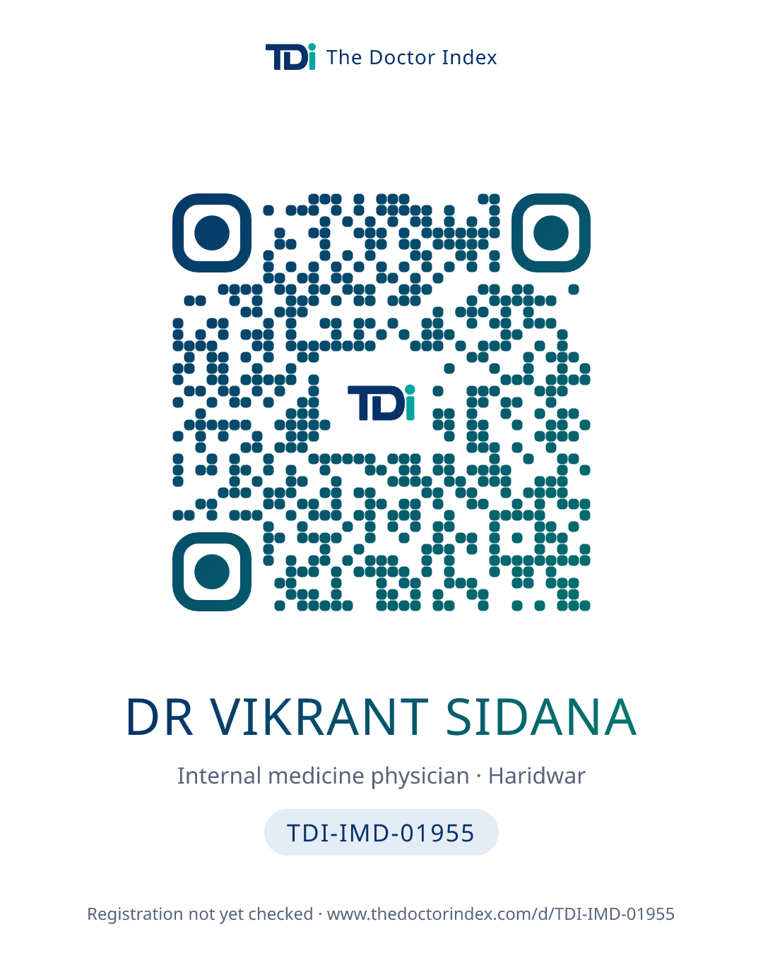 QR card for Dr Vikrant Sidana, TDI-IMD-01955