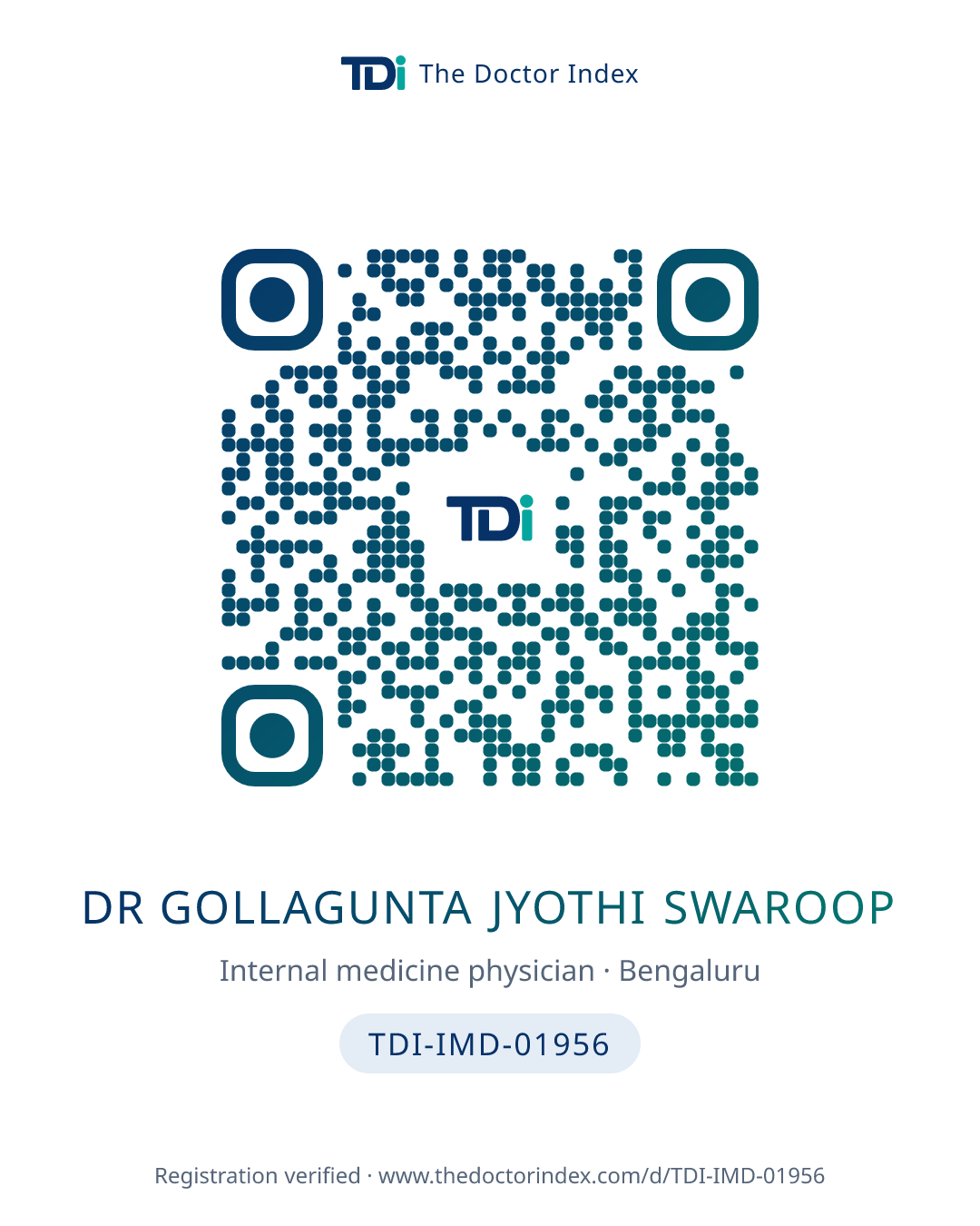 QR card for Dr Gollagunta Jyothi Swaroop, TDI-IMD-01956