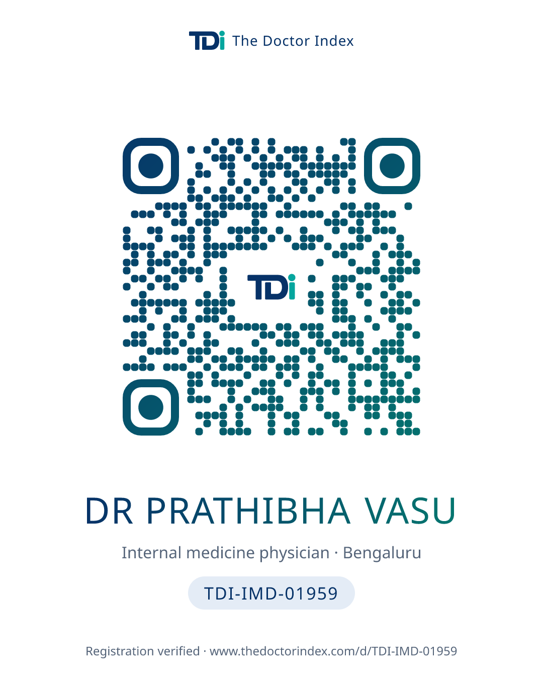 QR card for Dr Prathibha Vasu, TDI-IMD-01959
