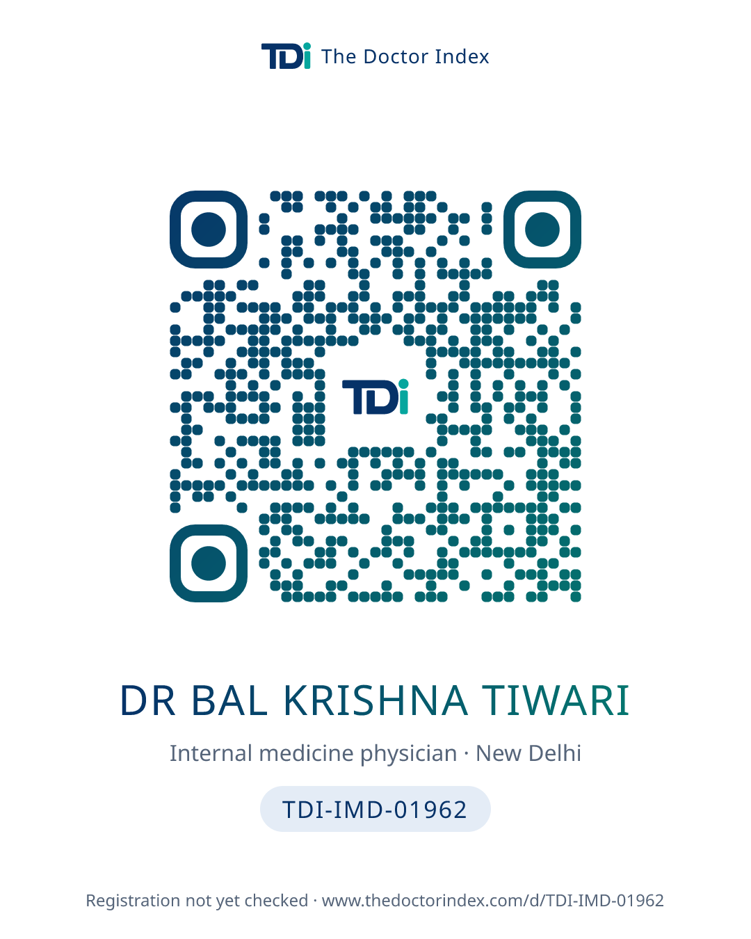 QR card for Dr Bal Krishna Tiwari, TDI-IMD-01962