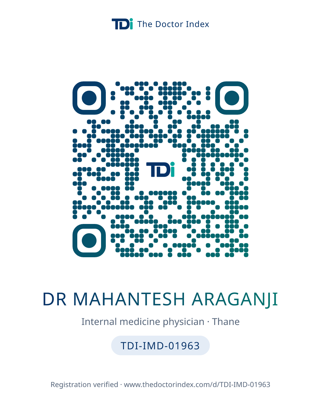 QR card for Dr Mahantesh Araganji, TDI-IMD-01963