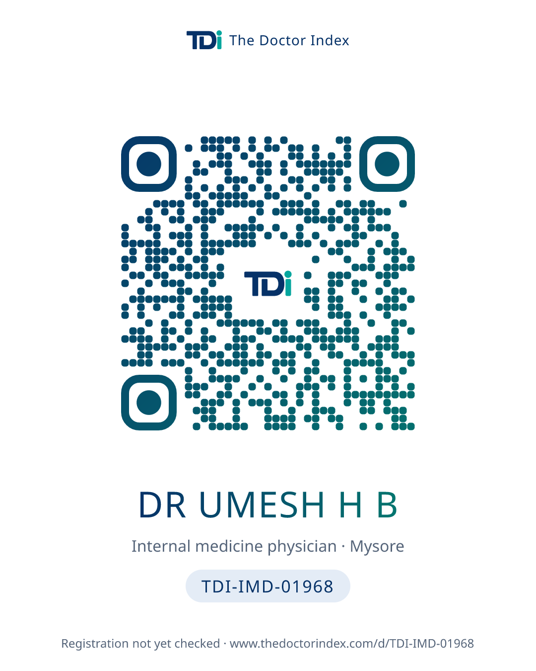 QR card for Dr Umesh H B, TDI-IMD-01968