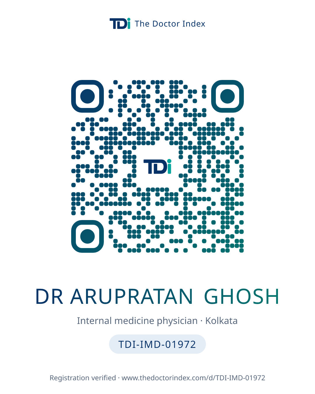 QR card for Dr Arupratan Ghosh, TDI-IMD-01972