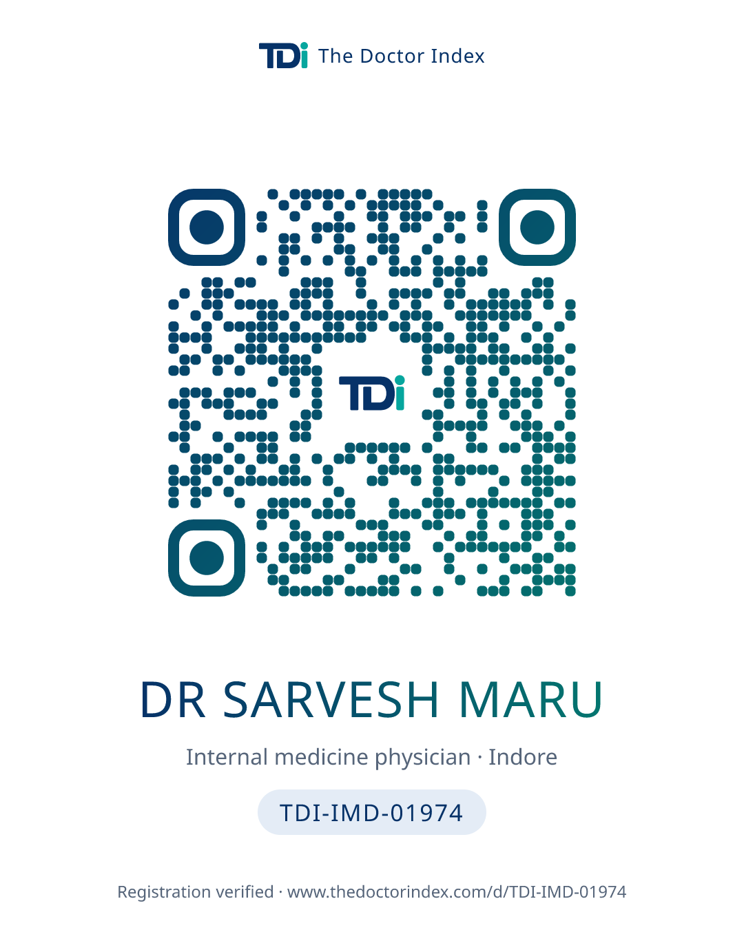 QR card for Dr Sarvesh Maru, TDI-IMD-01974