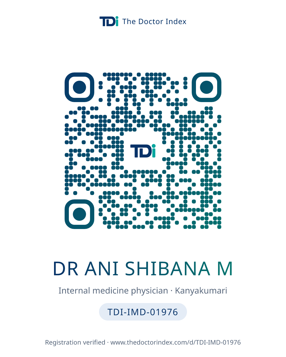 QR card for Dr Ani Shibana M, TDI-IMD-01976