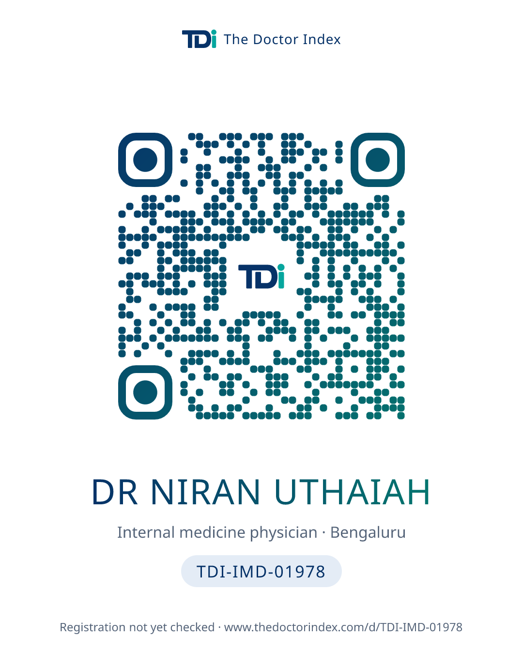 QR card for Dr Niran Uthaiah, TDI-IMD-01978