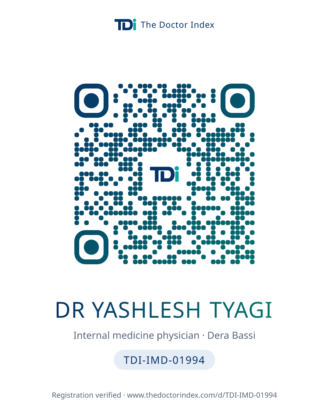 QR card for Dr Yashlesh Tyagi, TDI-IMD-01994