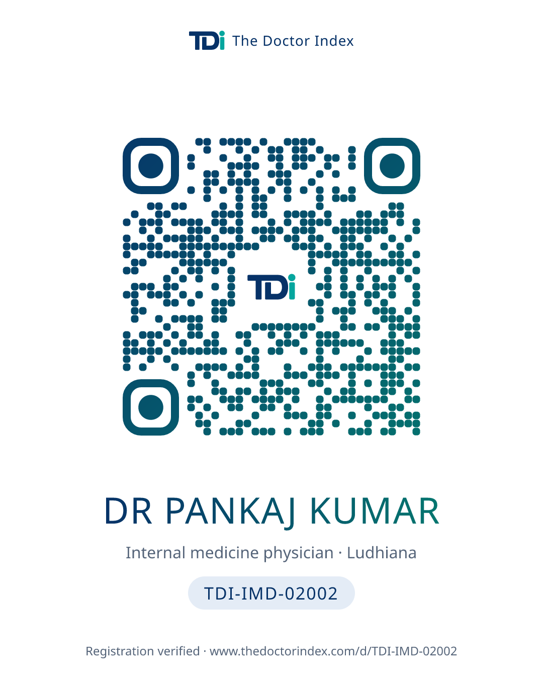 QR card for Dr Pankaj Kumar, TDI-IMD-02002