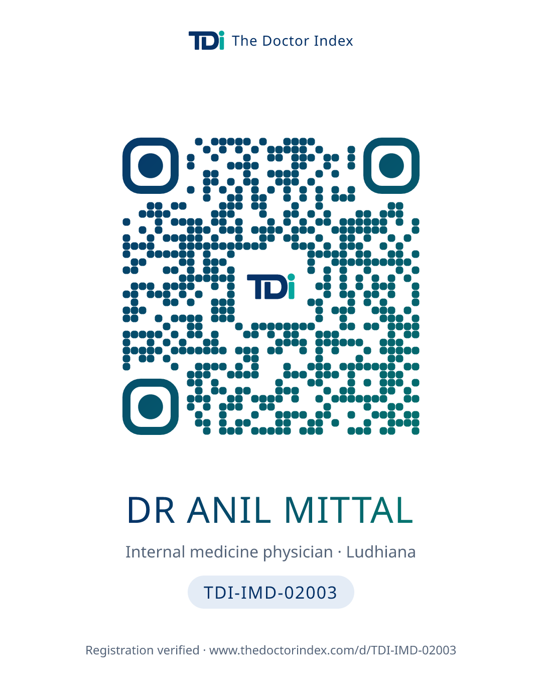 QR card for Dr Anil Mittal, TDI-IMD-02003