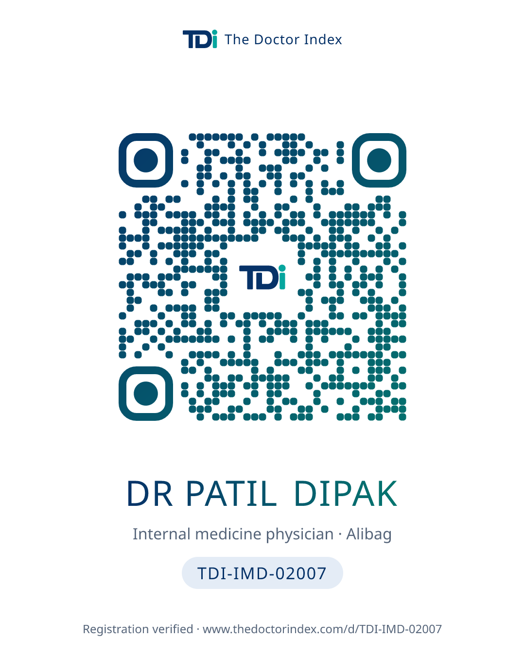 QR card for Dr Patil Dipak, TDI-IMD-02007
