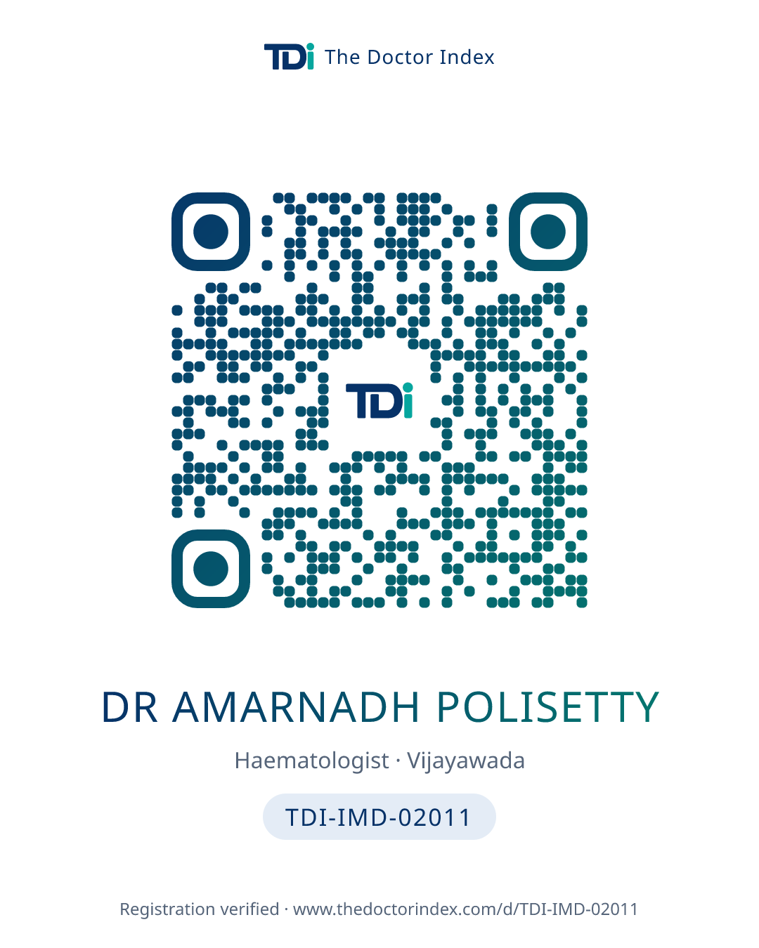 QR card for Dr Amarnadh Polisetty, TDI-IMD-02011