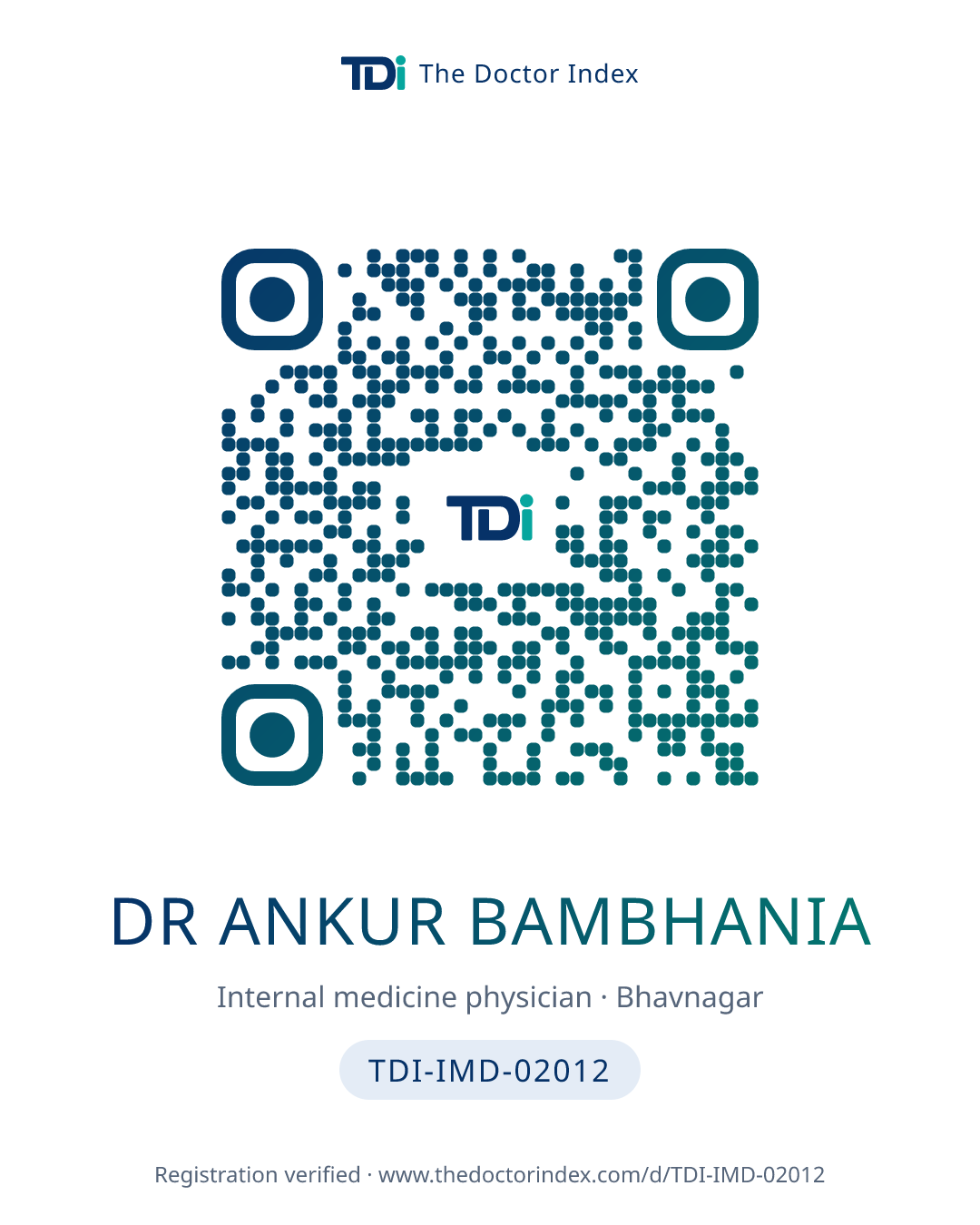 QR card for Dr Ankur Bambhania, TDI-IMD-02012
