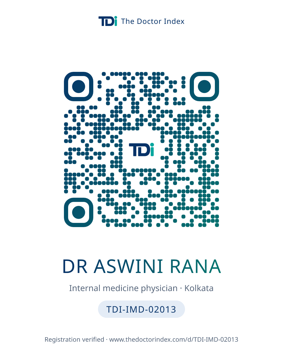 QR card for Dr Aswini Rana, TDI-IMD-02013
