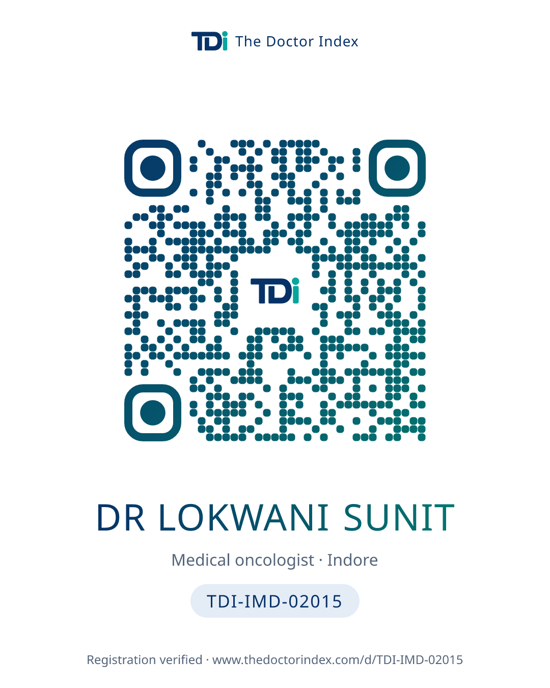 QR card for Dr Lokwani Sunit, TDI-IMD-02015
