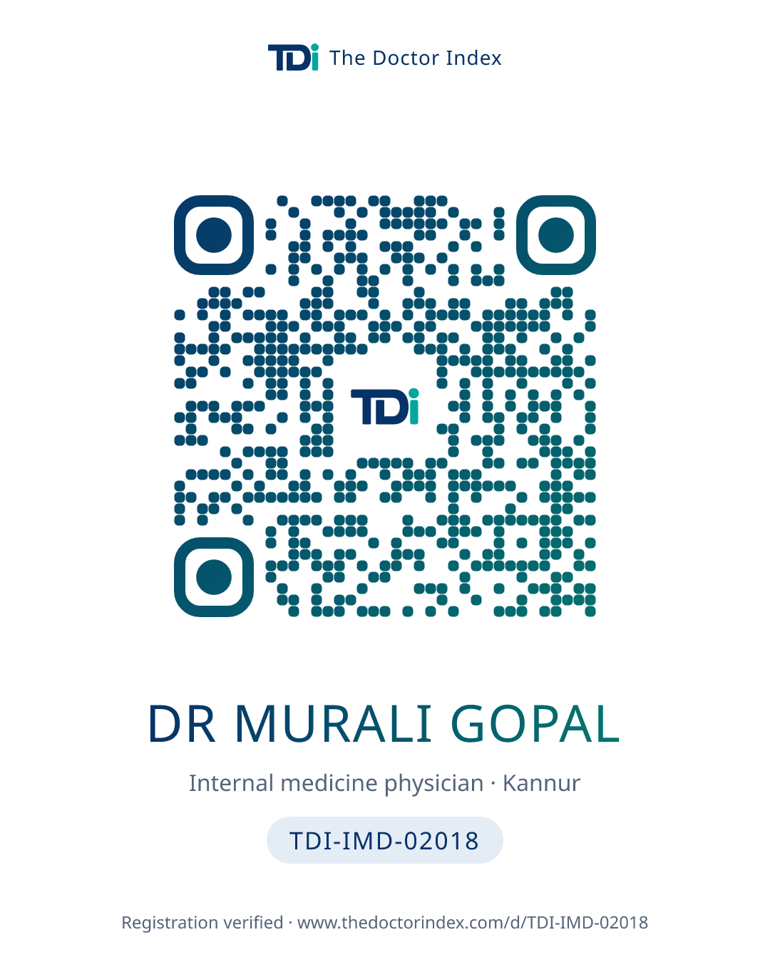QR card for Dr Murali Gopal, TDI-IMD-02018