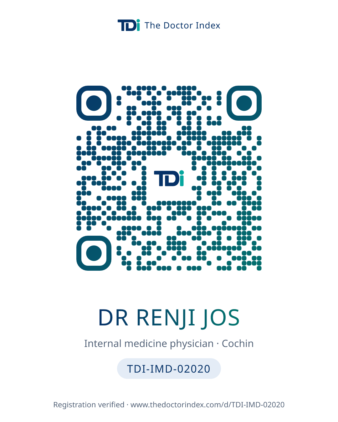 QR card for Dr Renji Jos, TDI-IMD-02020