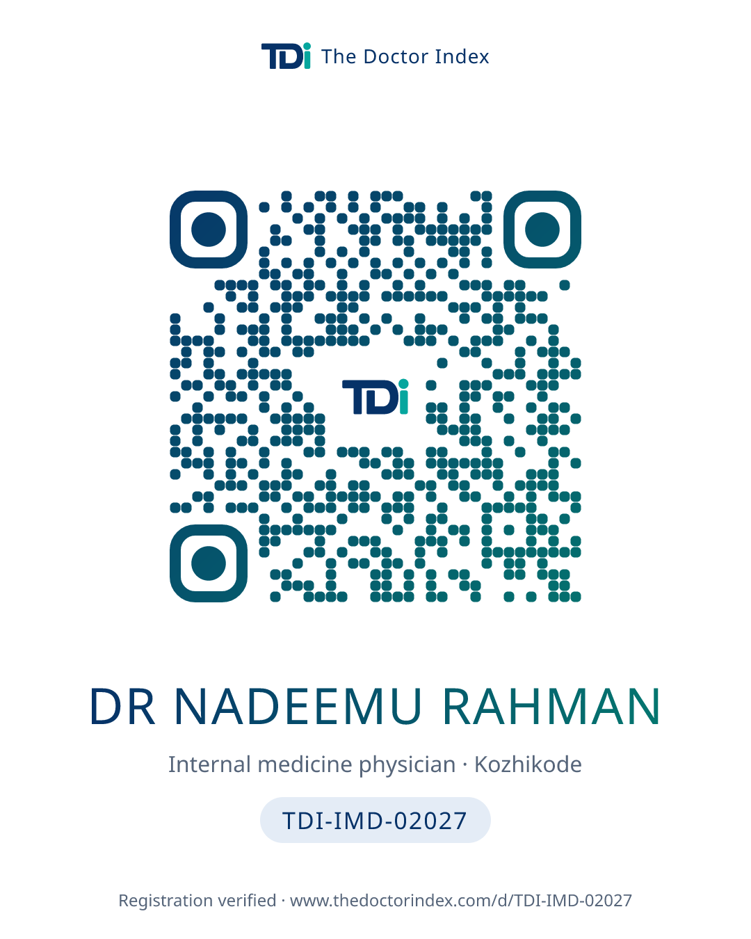 QR card for Dr Nadeemu Rahman, TDI-IMD-02027