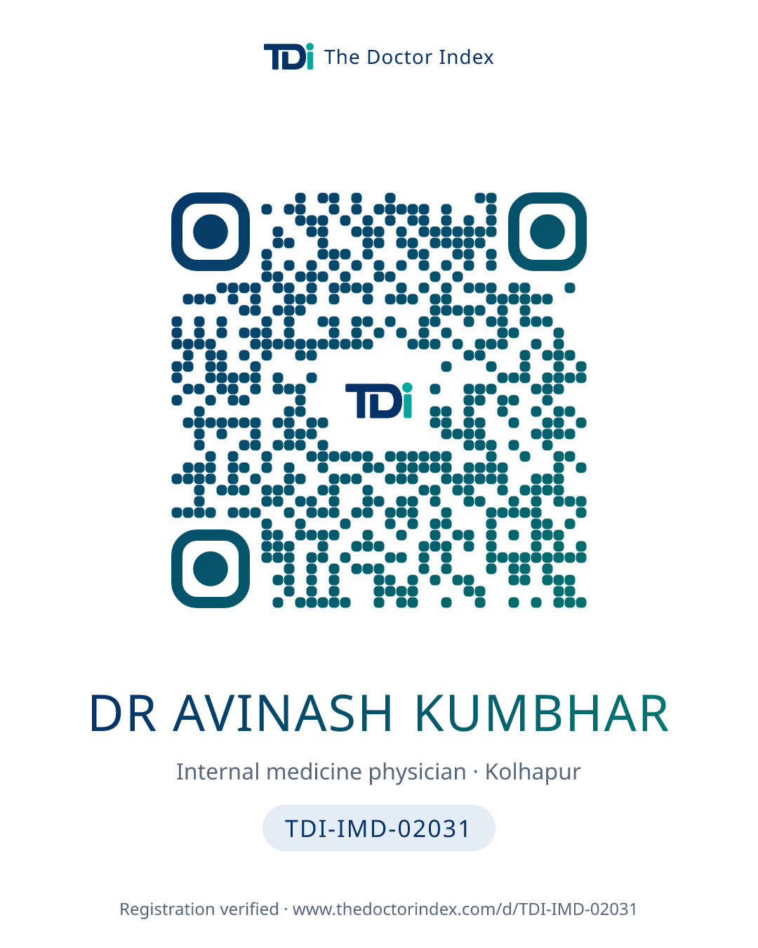 QR card for Dr Avinash Kumbhar, TDI-IMD-02031