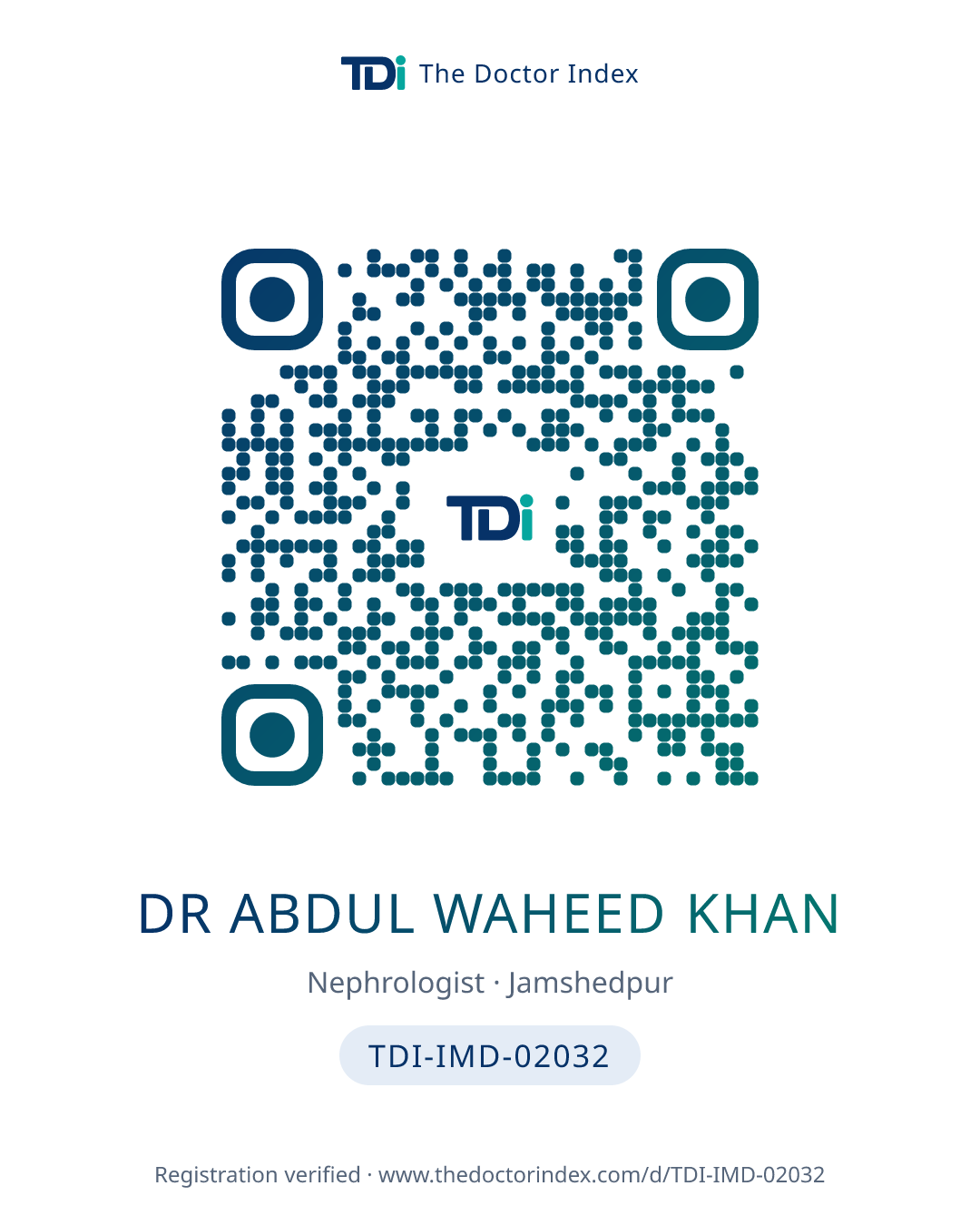 QR card for Dr Abdul Waheed Khan, TDI-IMD-02032