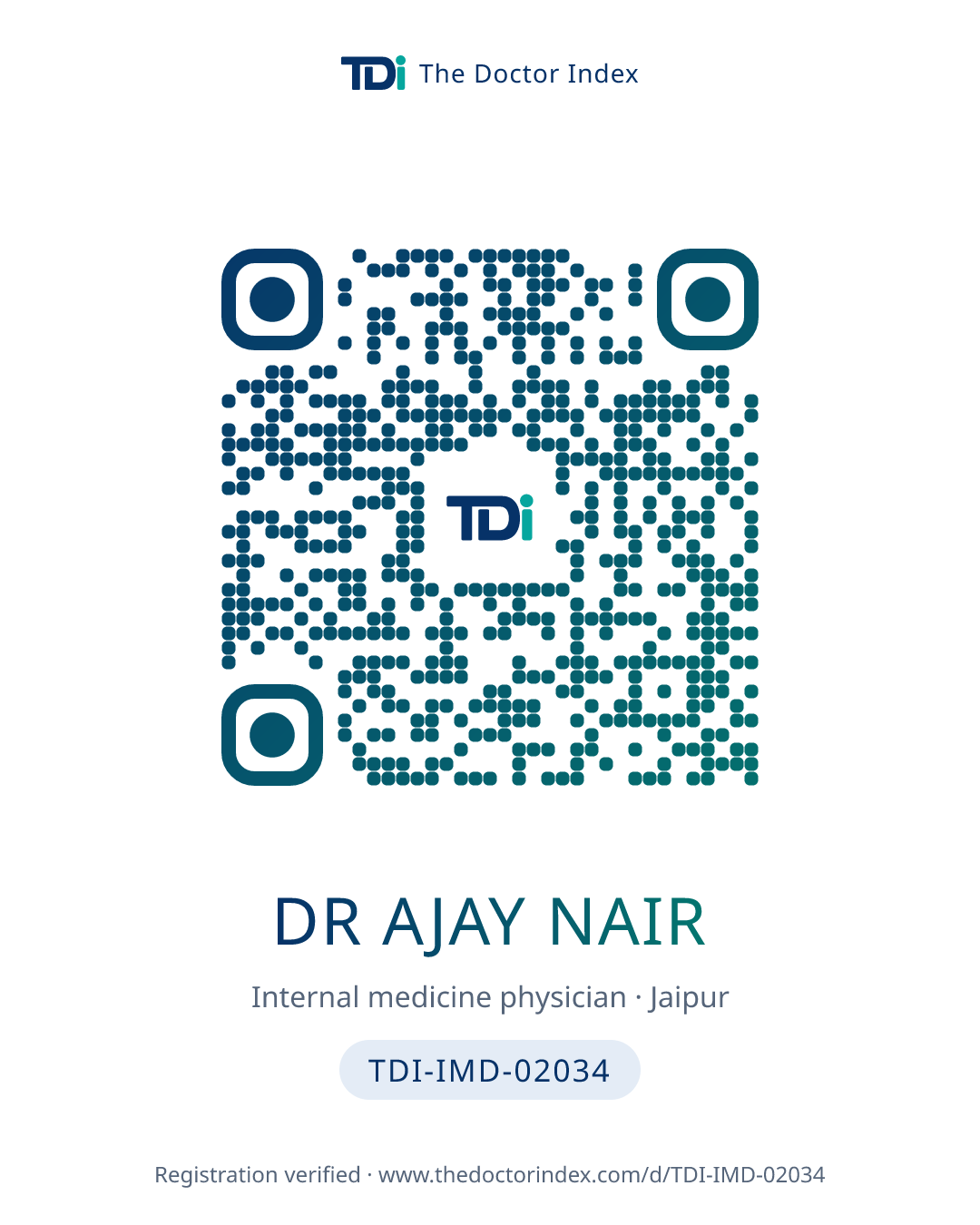 QR card for Dr Ajay Nair, TDI-IMD-02034