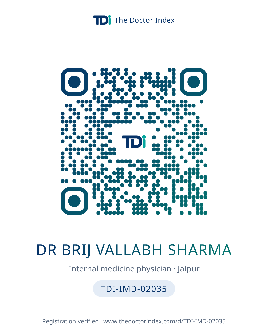 QR card for Dr Brij Vallabh Sharma, TDI-IMD-02035