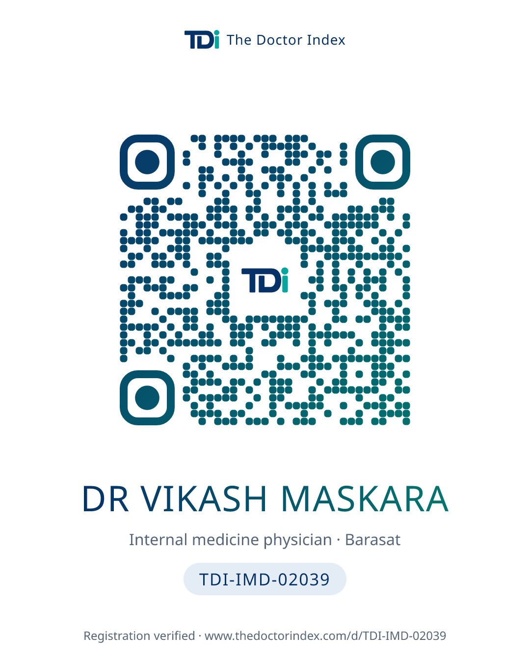 QR card for Dr Vikash Maskara, TDI-IMD-02039