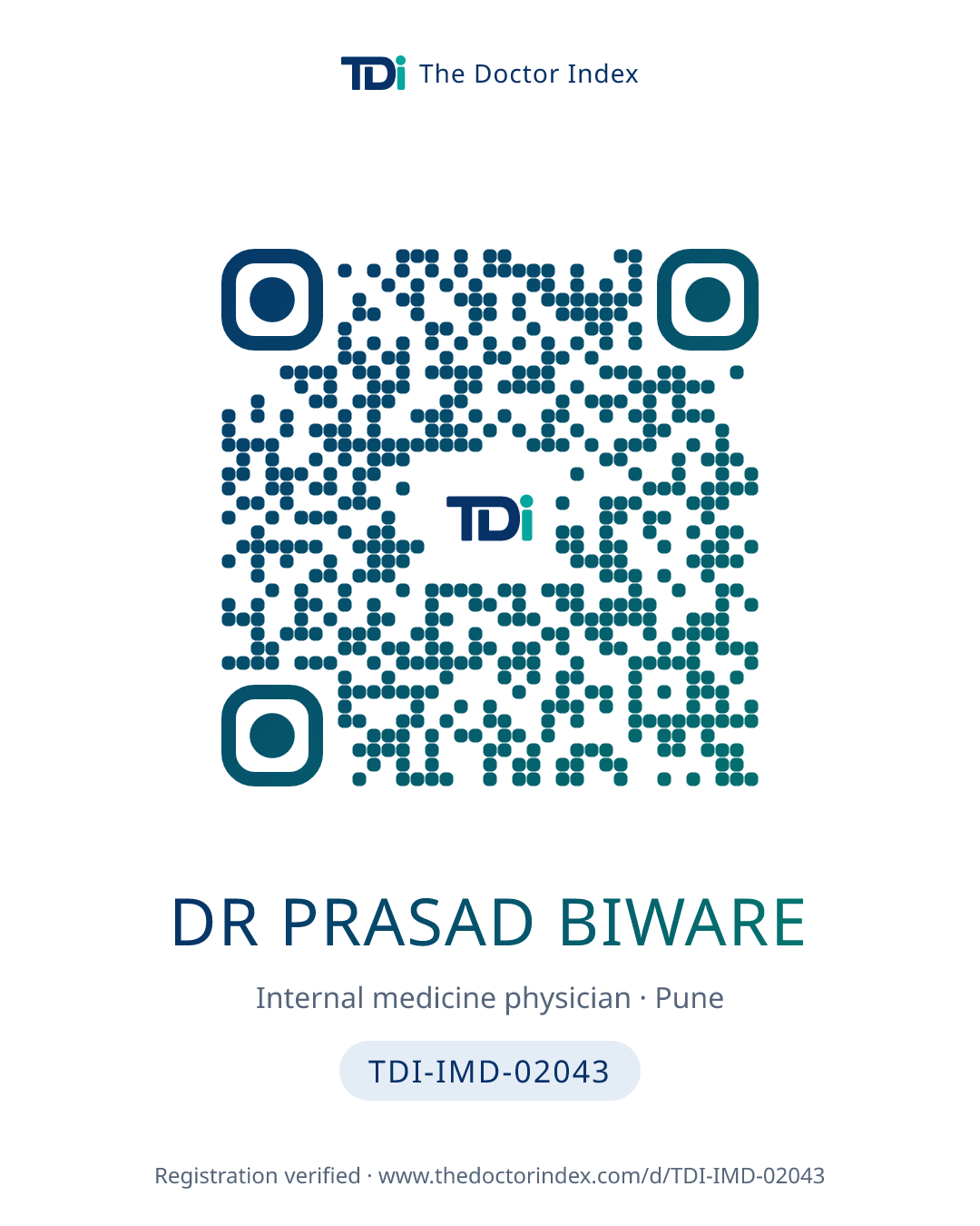QR card for Dr Prasad Biware, TDI-IMD-02043