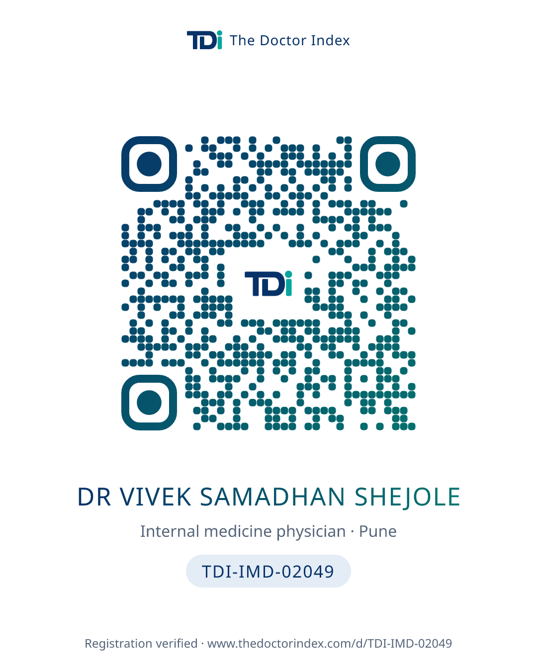 QR card for Dr Vivek Samadhan Shejole, TDI-IMD-02049