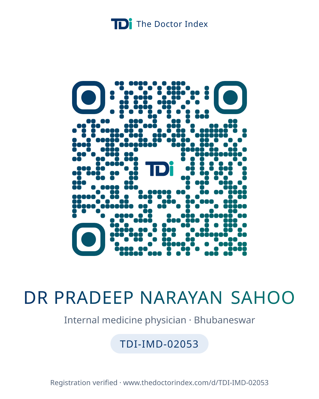 QR card for Dr Pradeep Narayan Sahoo, TDI-IMD-02053