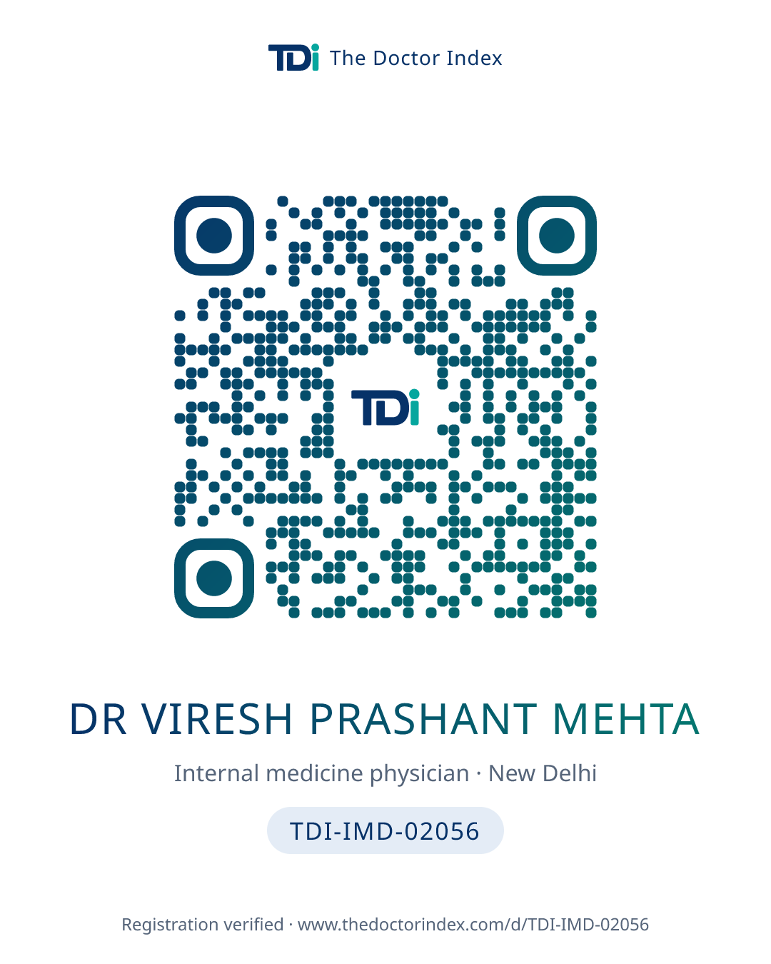 QR card for Dr Viresh Prashant Mehta, TDI-IMD-02056