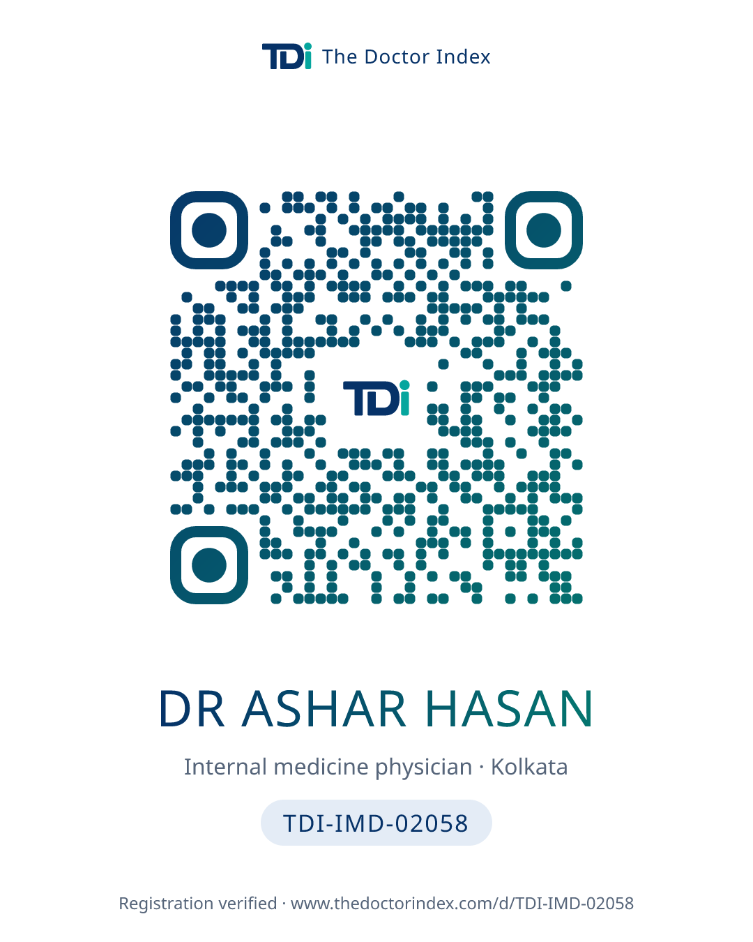 QR card for Dr Ashar Hasan, TDI-IMD-02058