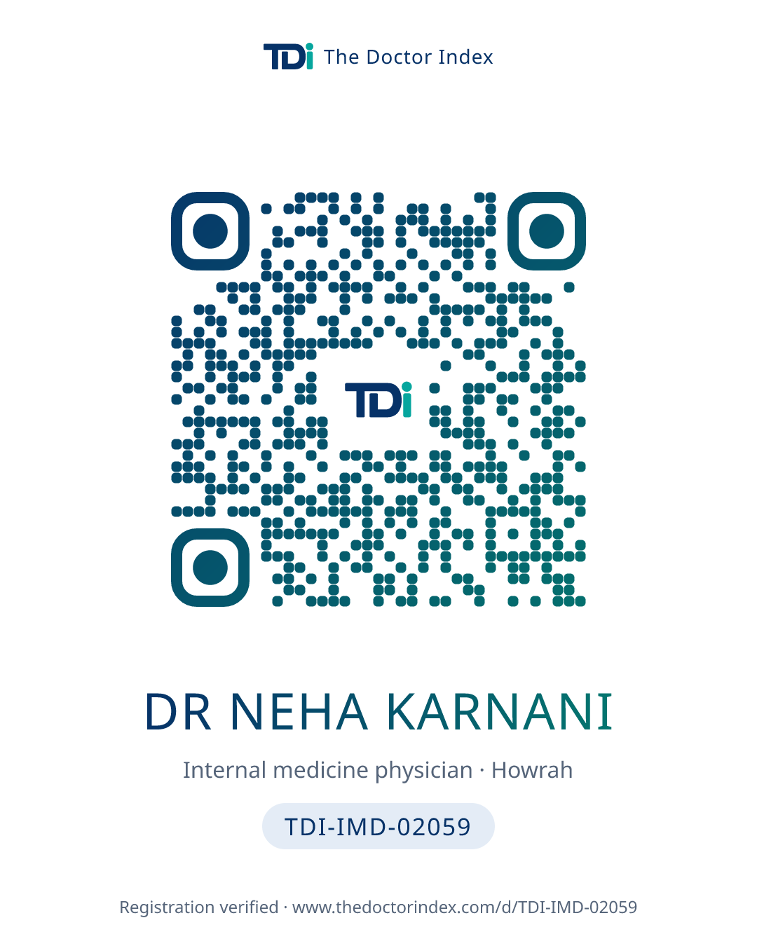 QR card for Dr Neha Karnani, TDI-IMD-02059