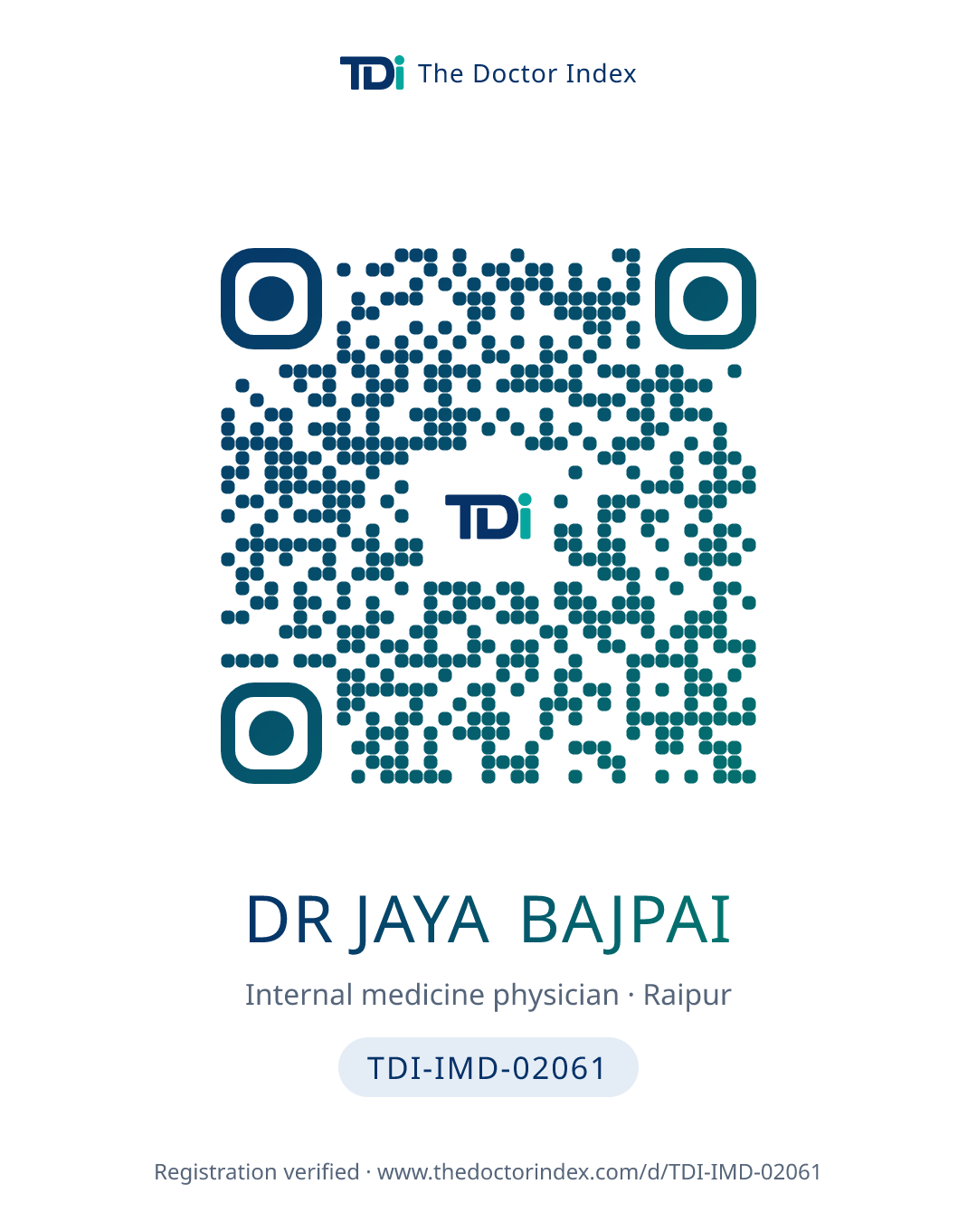 QR card for Dr Jaya Bajpai, TDI-IMD-02061