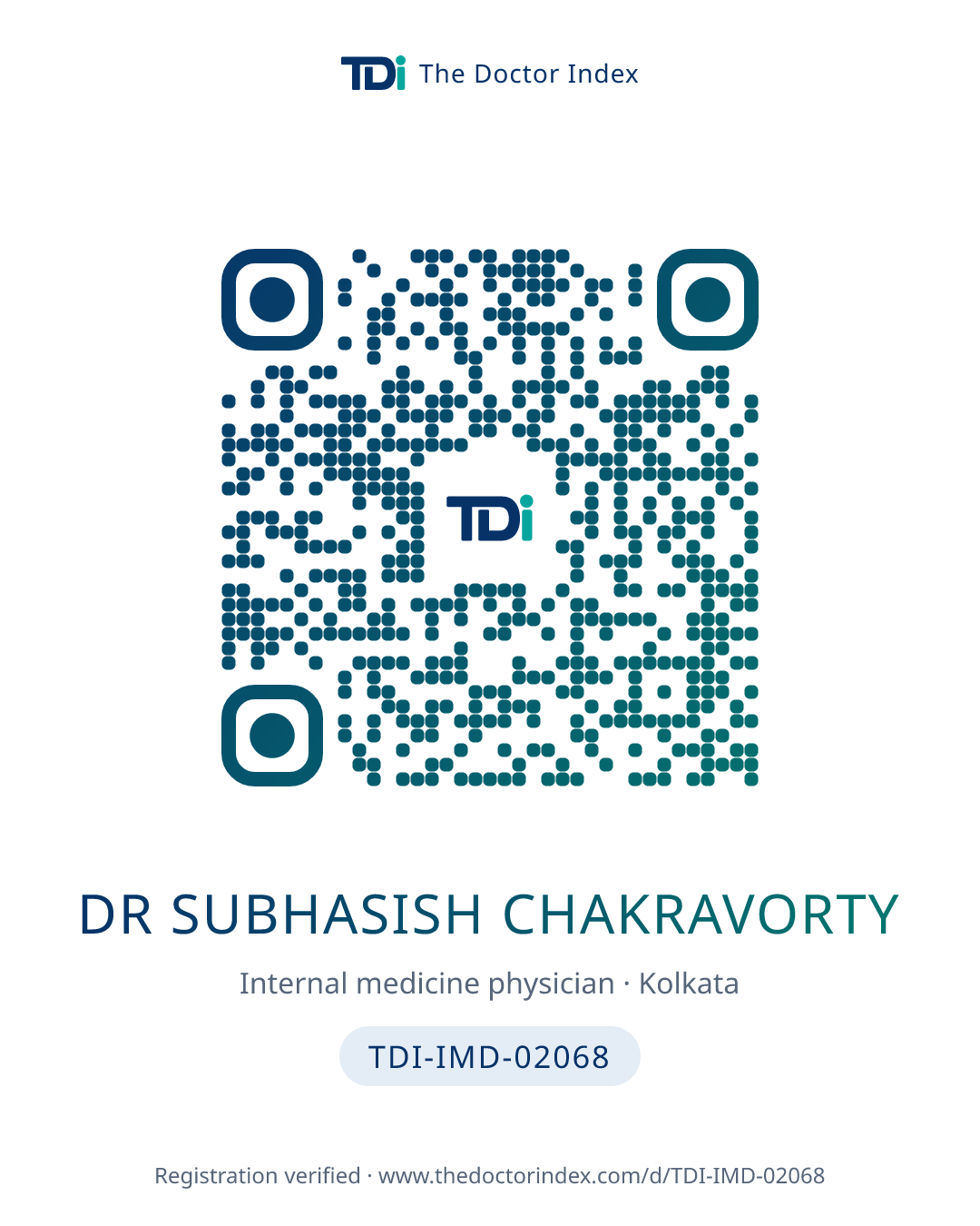 QR card for Dr Subhasish Chakravorty, TDI-IMD-02068