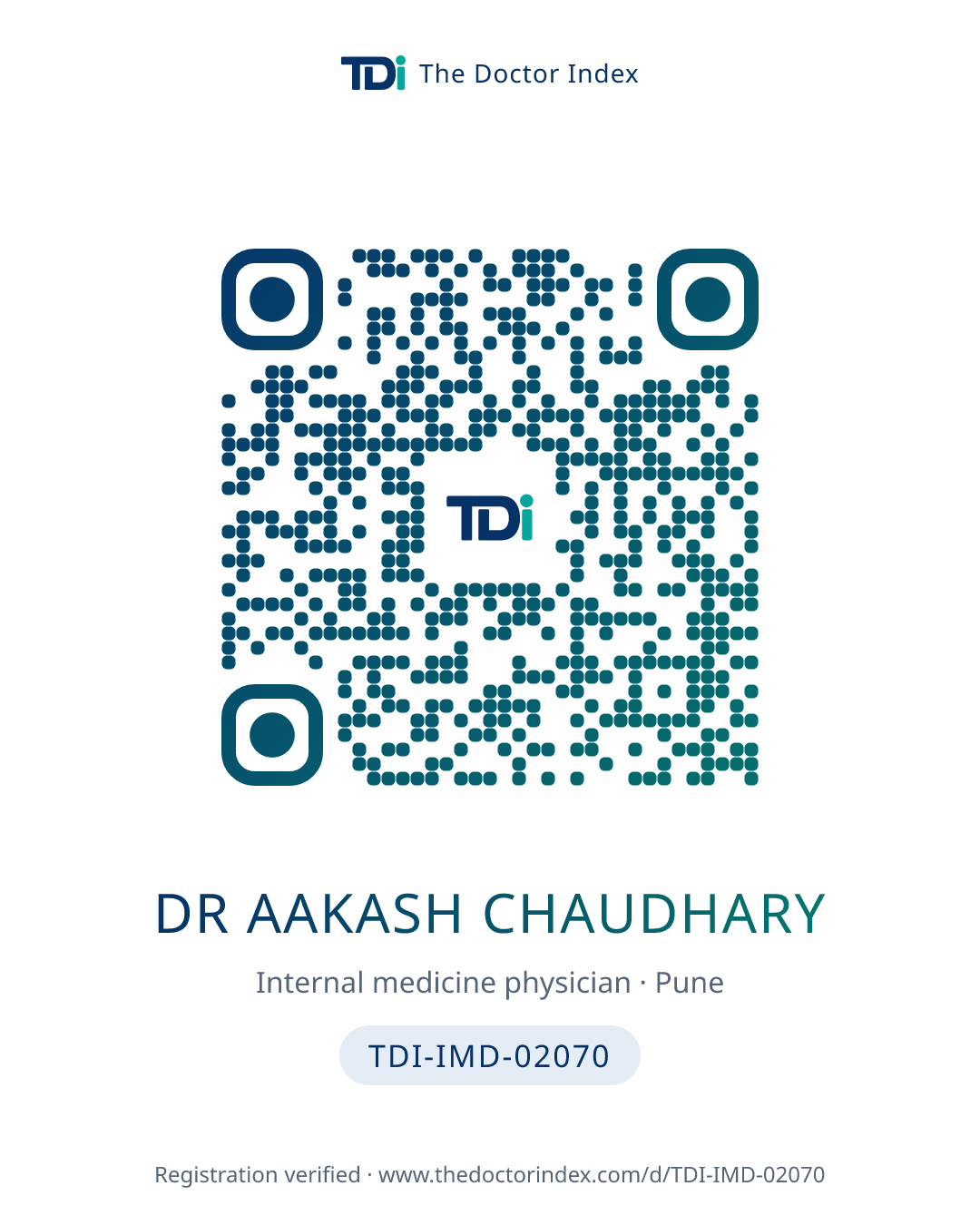QR card for Dr Aakash Chaudhary, TDI-IMD-02070