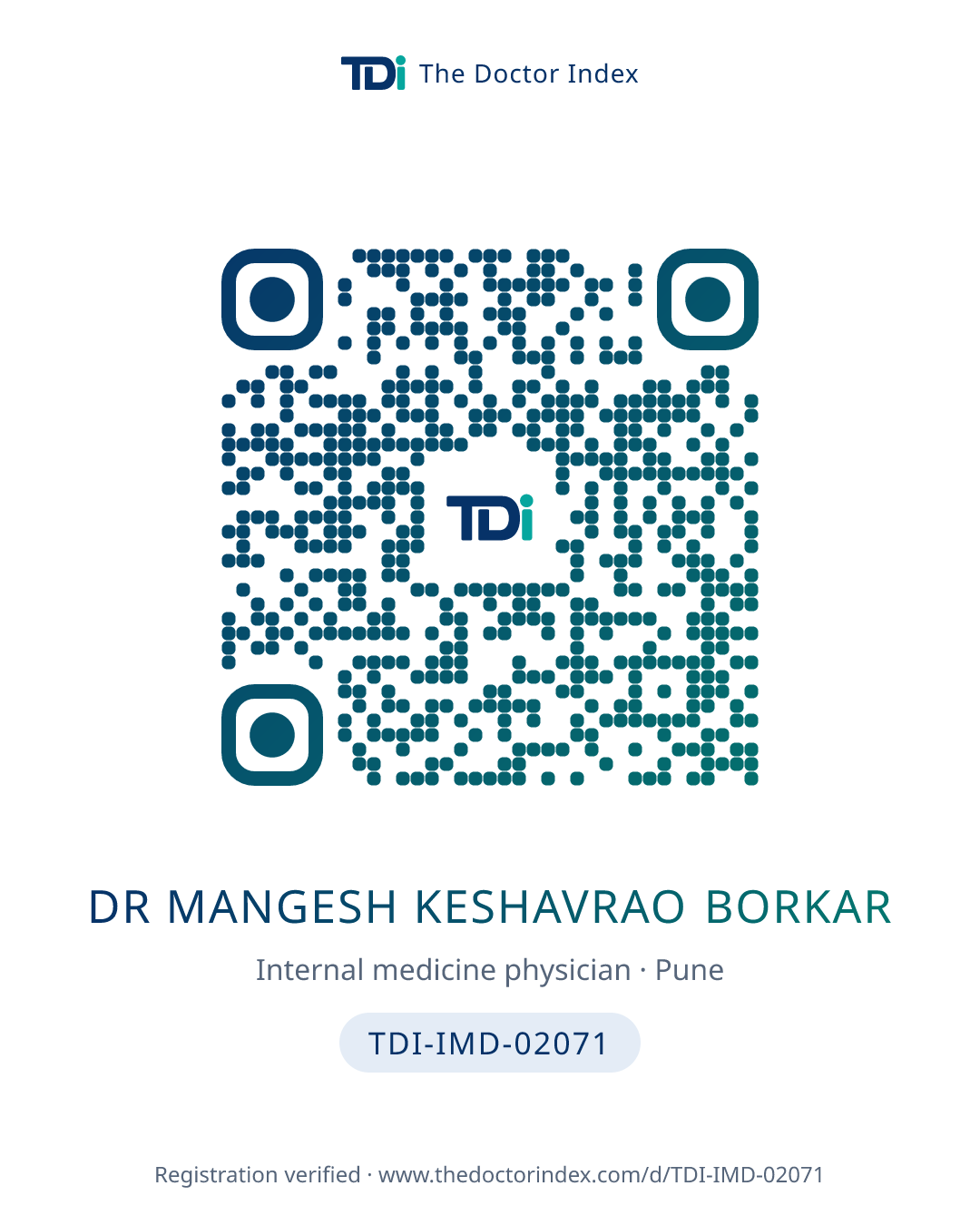 QR card for Dr Mangesh Keshavrao Borkar, TDI-IMD-02071