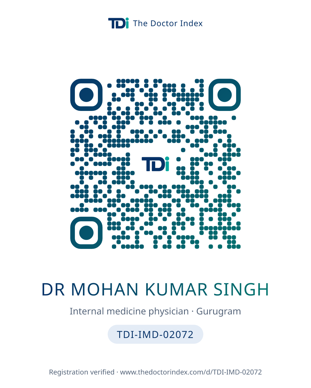 QR card for Dr Mohan Kumar Singh, TDI-IMD-02072